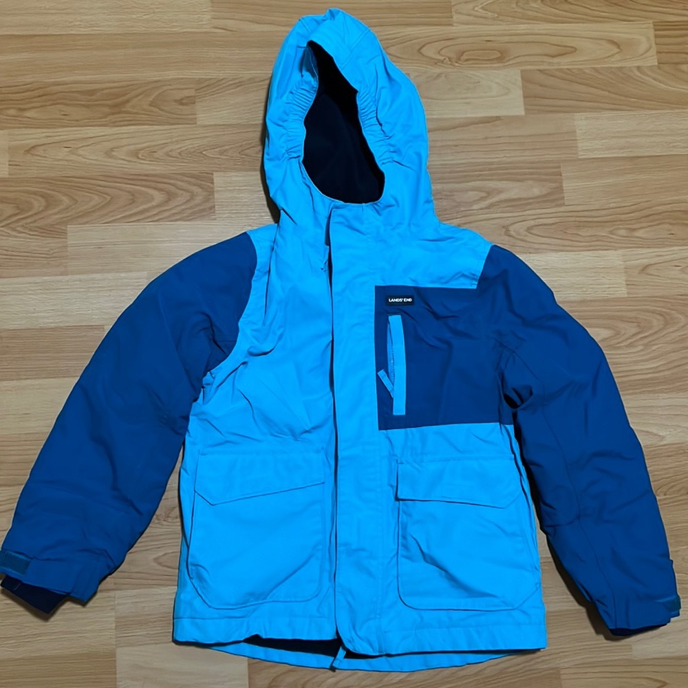 Lands' End Boys' Bright Blue and Navy Hooded Winter Coat